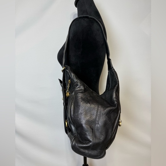 Perlina New York Black Leather Hobo Shoulder Bag Slouchy Gold Hardware Y2K main image 8
